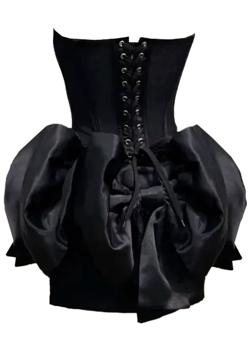 Cyrren Strapless Floral Bow Corset Two Piece Dress In Black