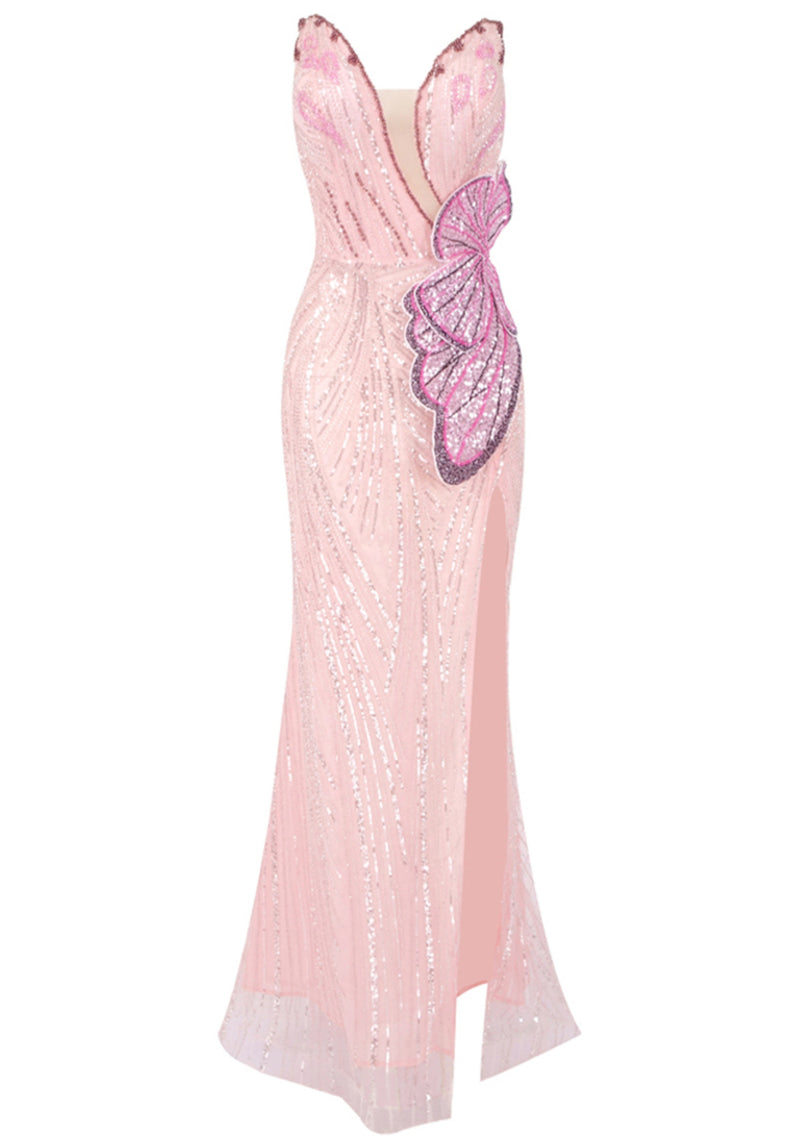 Hexar Strapless Sequin Floral Maxi Dress In Pink