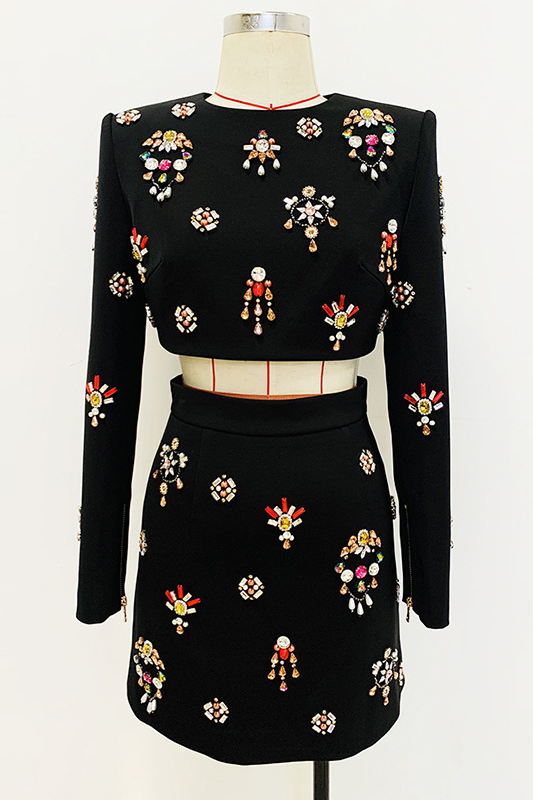 Sobia Crystal Embellished Set In Black