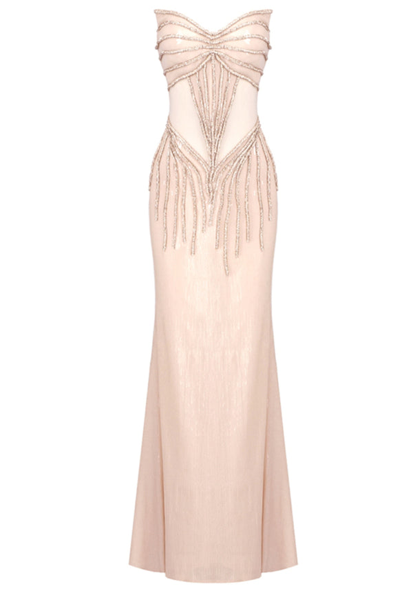 Blamey Strapless Structured Sequin Maxi Dress In Nude