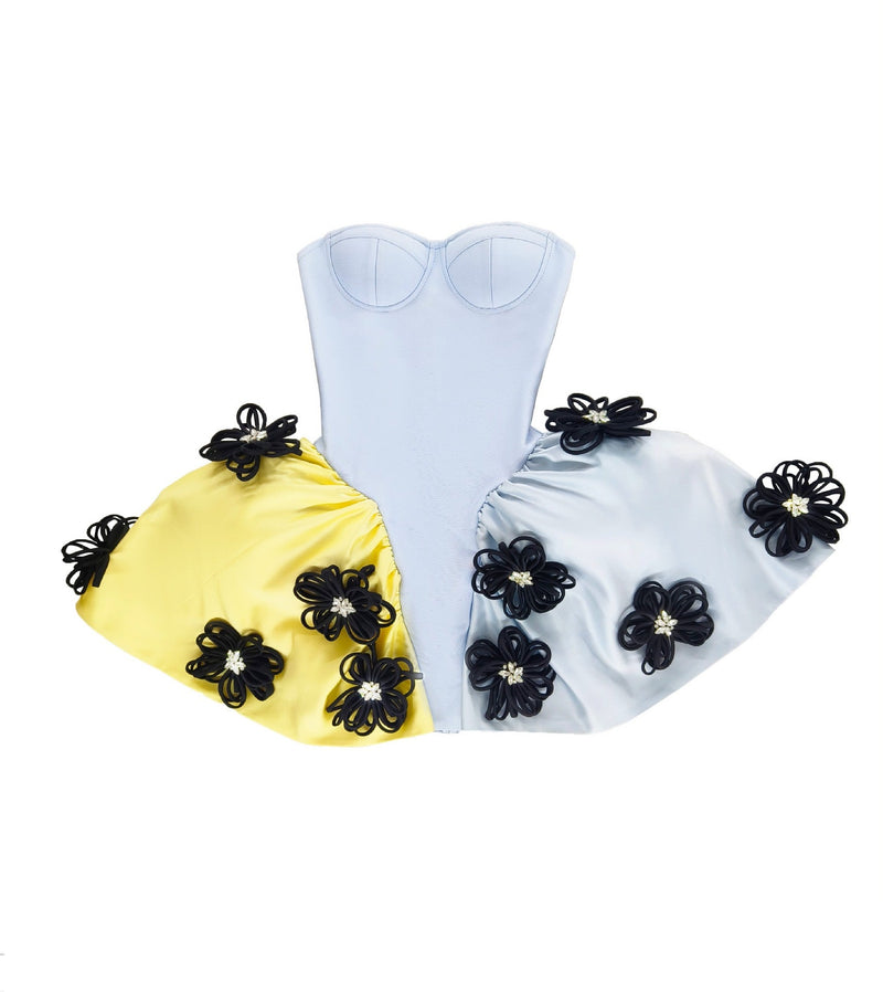 Wambach Contrast Color 3D Flower Puffy Mini Dress