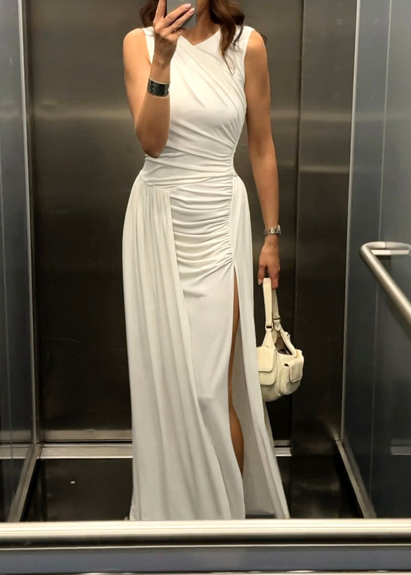 Paeltrix Draped Design Maxi Dress In White