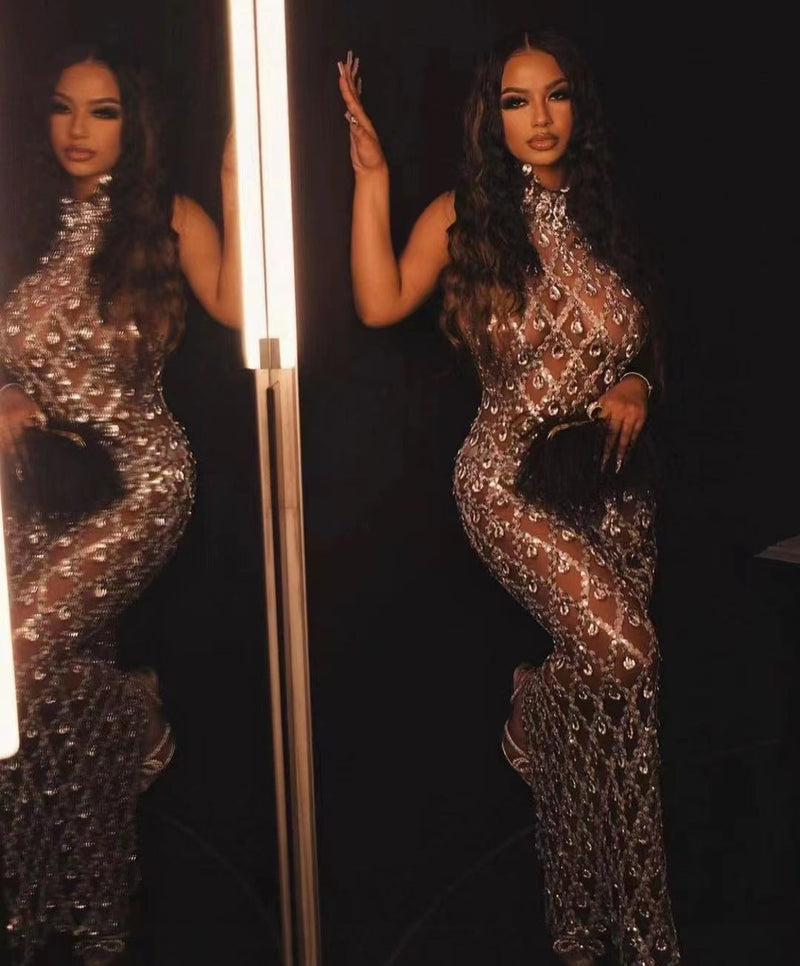 Cate Silver Diamond Maxi Dress