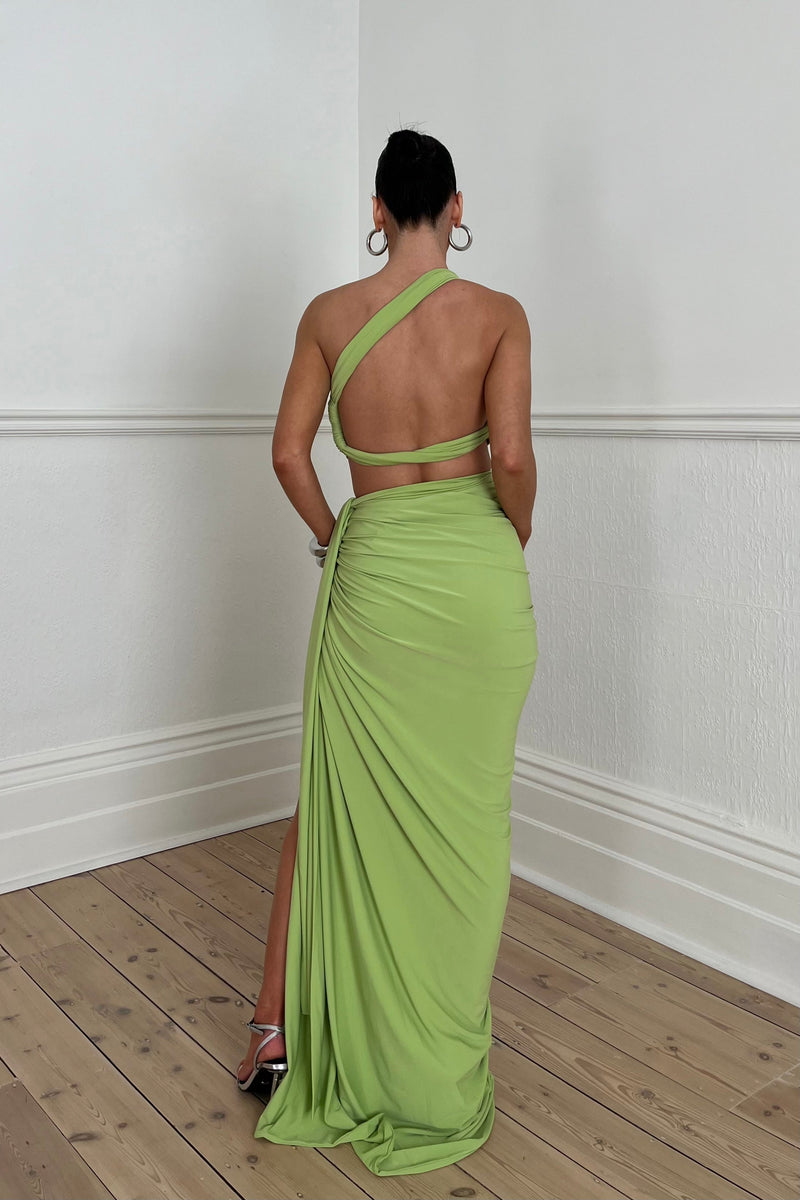 Labelle Slanted Shoulder Halter Set In Green