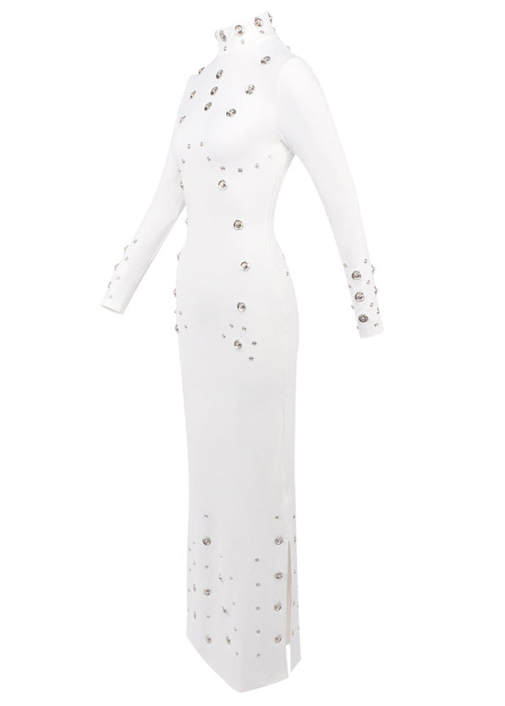 Brythis Long Sleeved Studded Maxi Dress In White