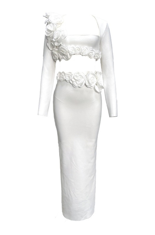 Dellis Flower Bandage Skirt Set In White