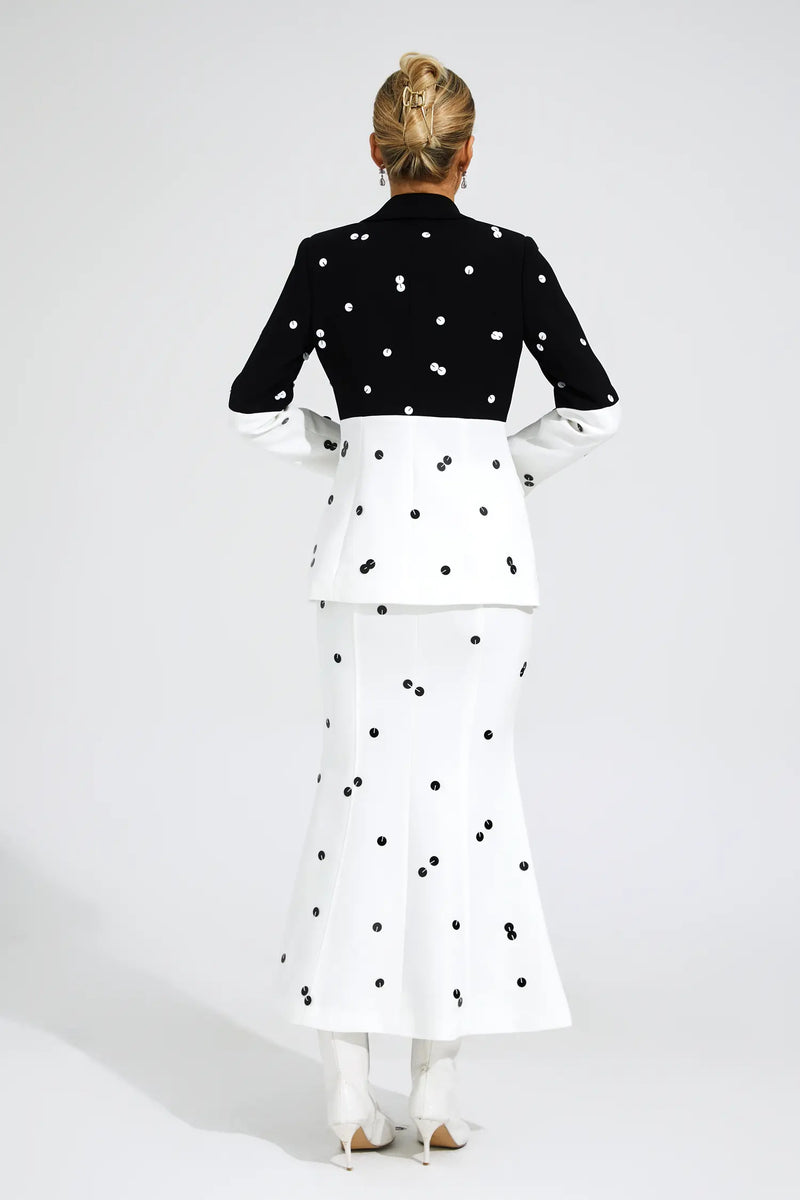 Daryle Polka Dot Sequins Blazer Set In White