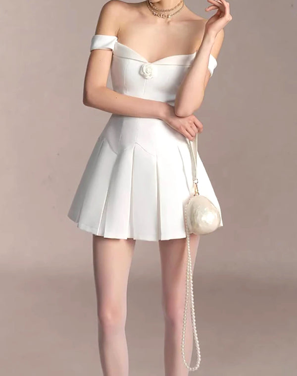 Nacala Floral Detail Bardot A Line Dress In White