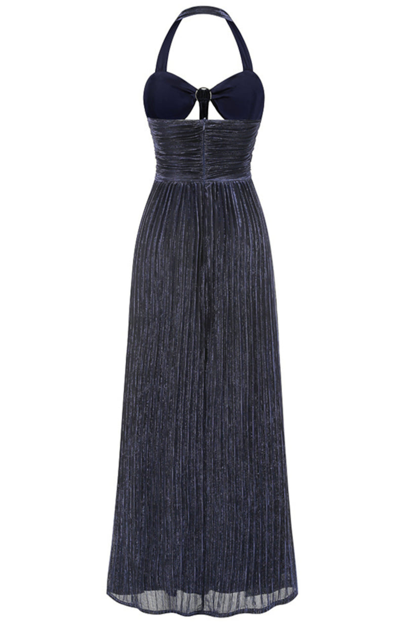 Saelyvira Halter Cutout Detail A Line Maxi Dress In Navy Blue
