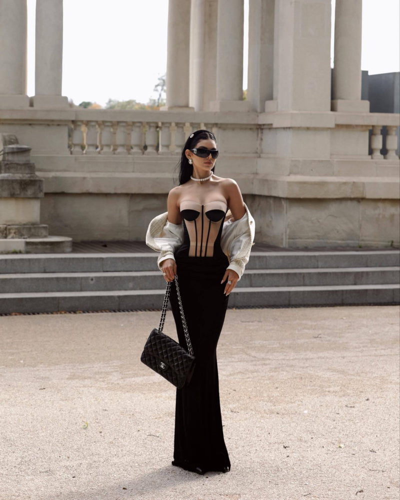 Ninamo Strapless Corset Two Piece Maxi Dress Black Nude