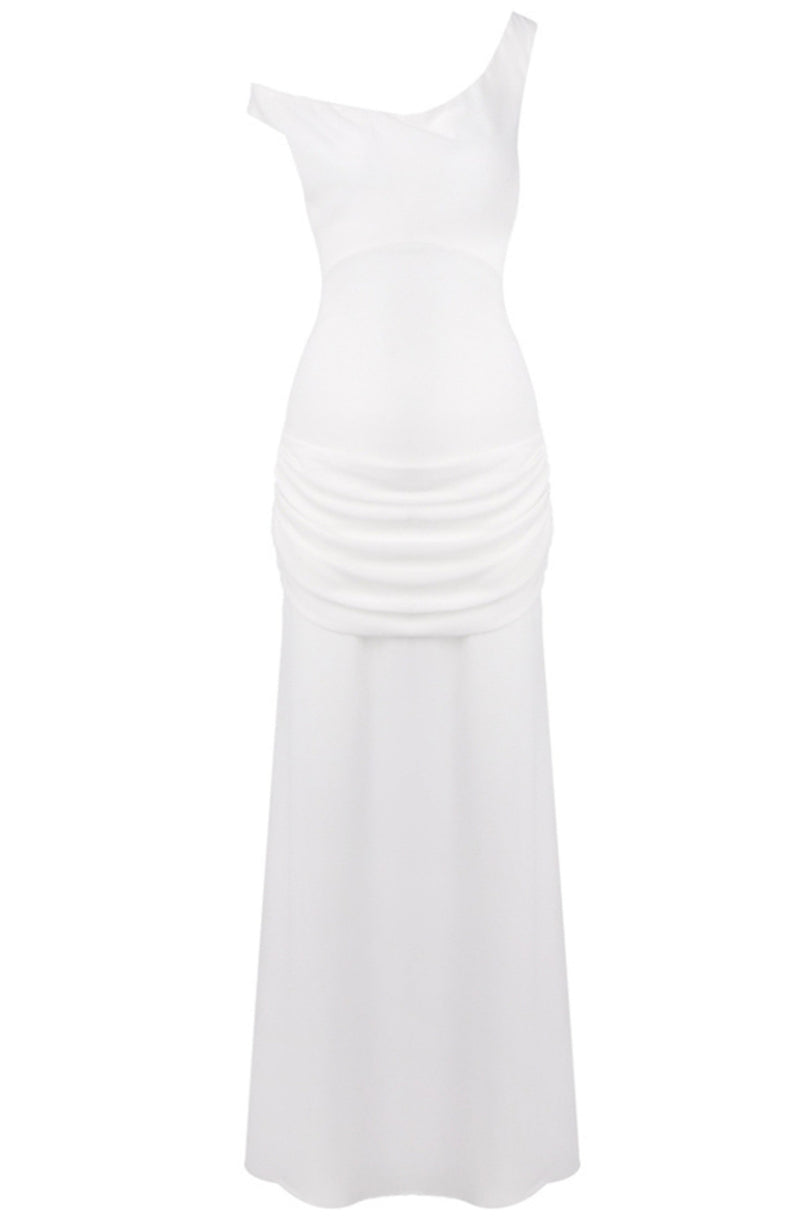 Ryron One Shoulder Corset Draped Maxi Dress In White