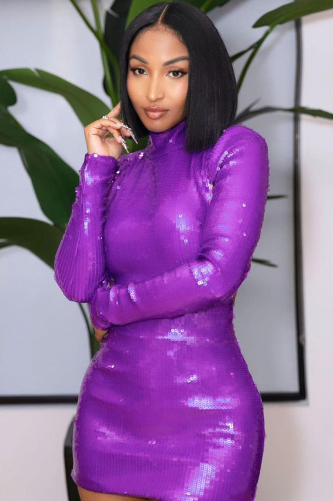 Juliet Long Sleeve Sequin Backless Dress Purple