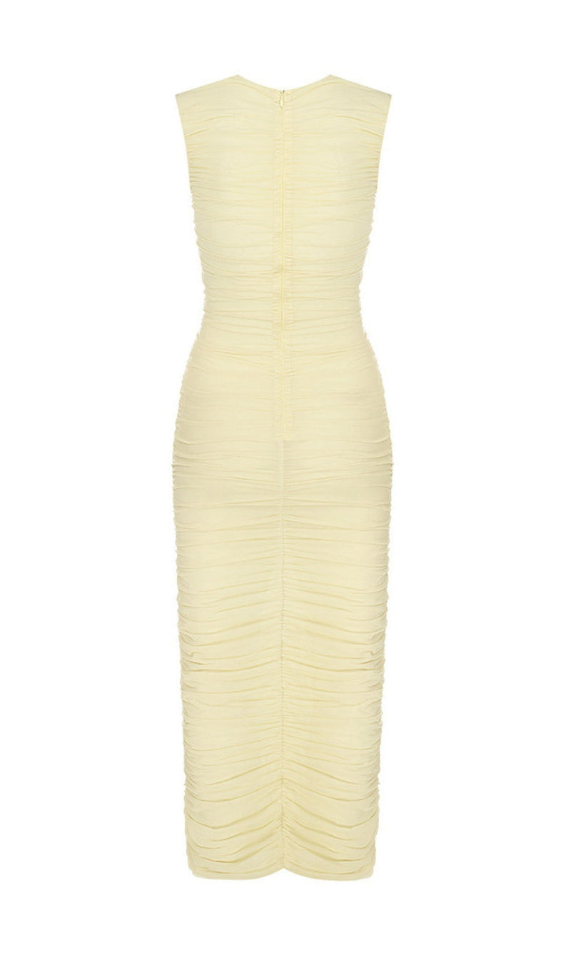 Einar Sleeveless Flower Bloom Midi Dress In Light Yellow