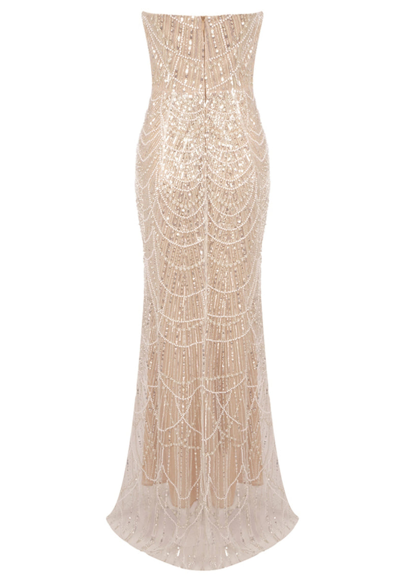 Eorland Strapless Pearl Sequin Maxi Dress In Nude
