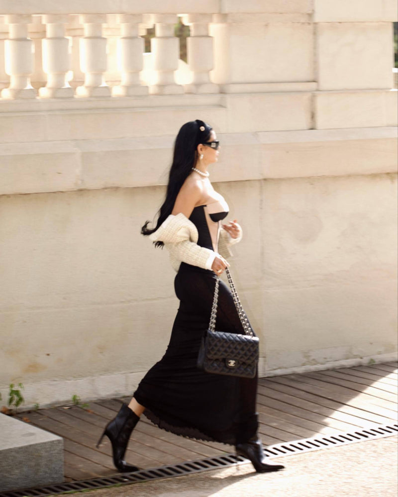 Ninamo Strapless Corset Two Piece Maxi Dress Black Nude