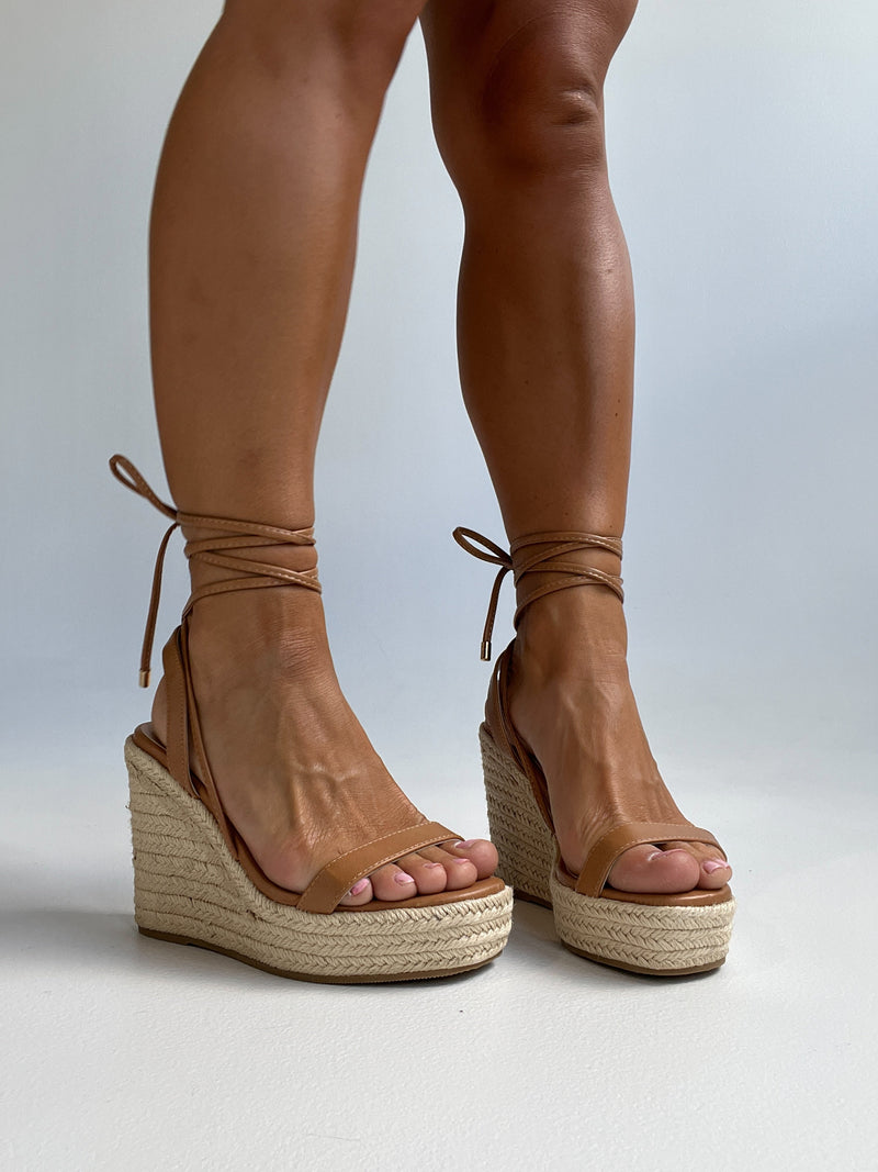 Espadrille Strappy Wedges Tan