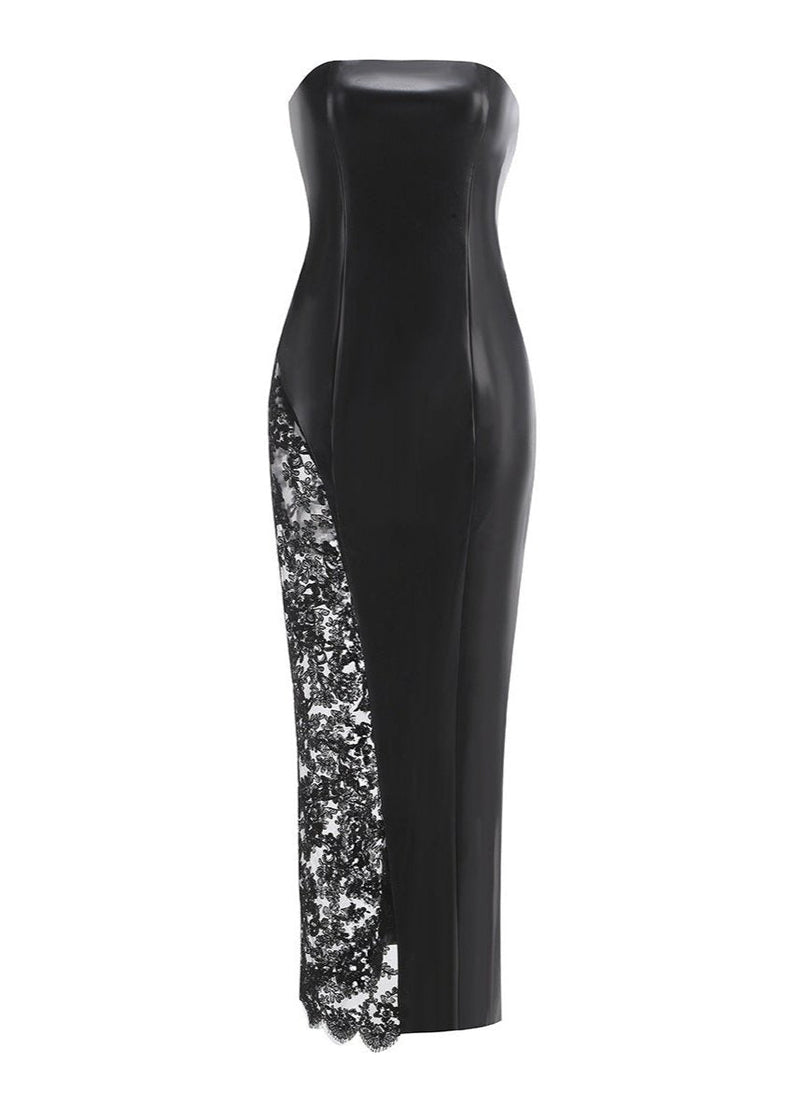 Laisha Faux Leather Lace Maxi Dress In Black
