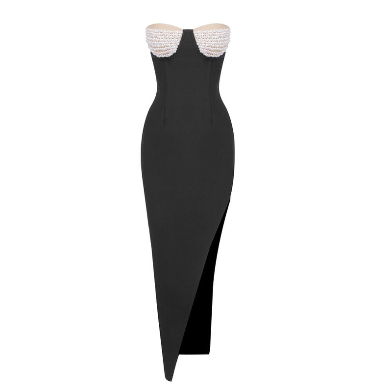 Shaylah Pearl Bustier Maxi Dress In Black