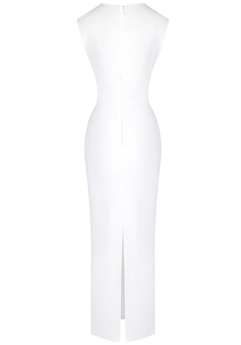 Nakia Sleeveless Mesh Insert Maxi Dress In White