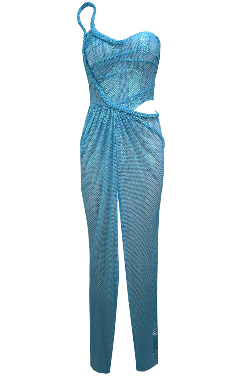 Otylia Strapless Braid Detail Sparkly Maxi Dress In Blue