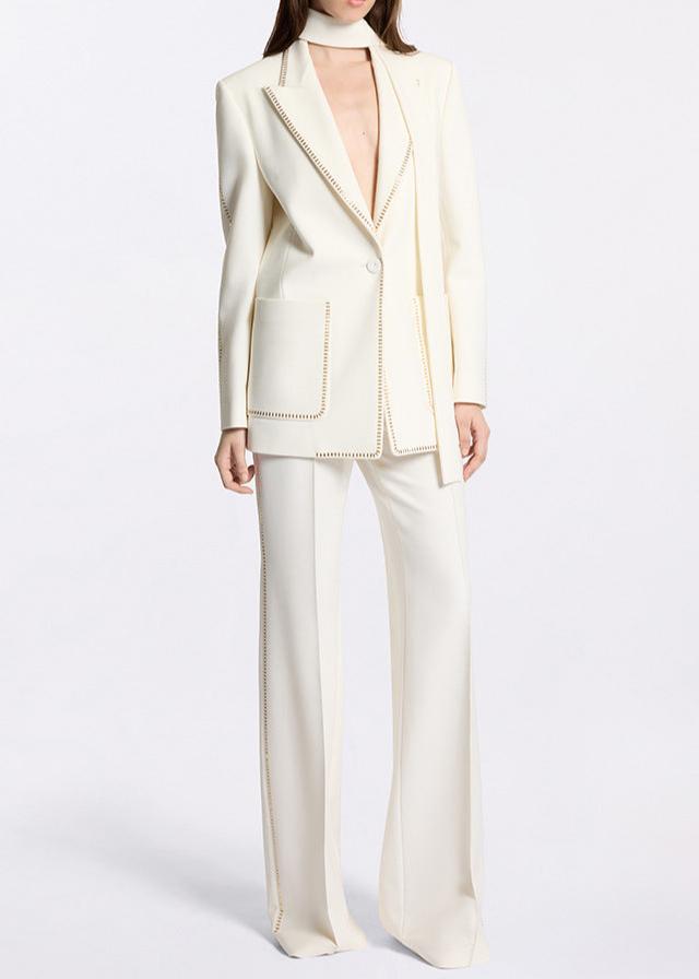 Renwick Scarf-Detailed Wool Crepe Blazer In Off-White