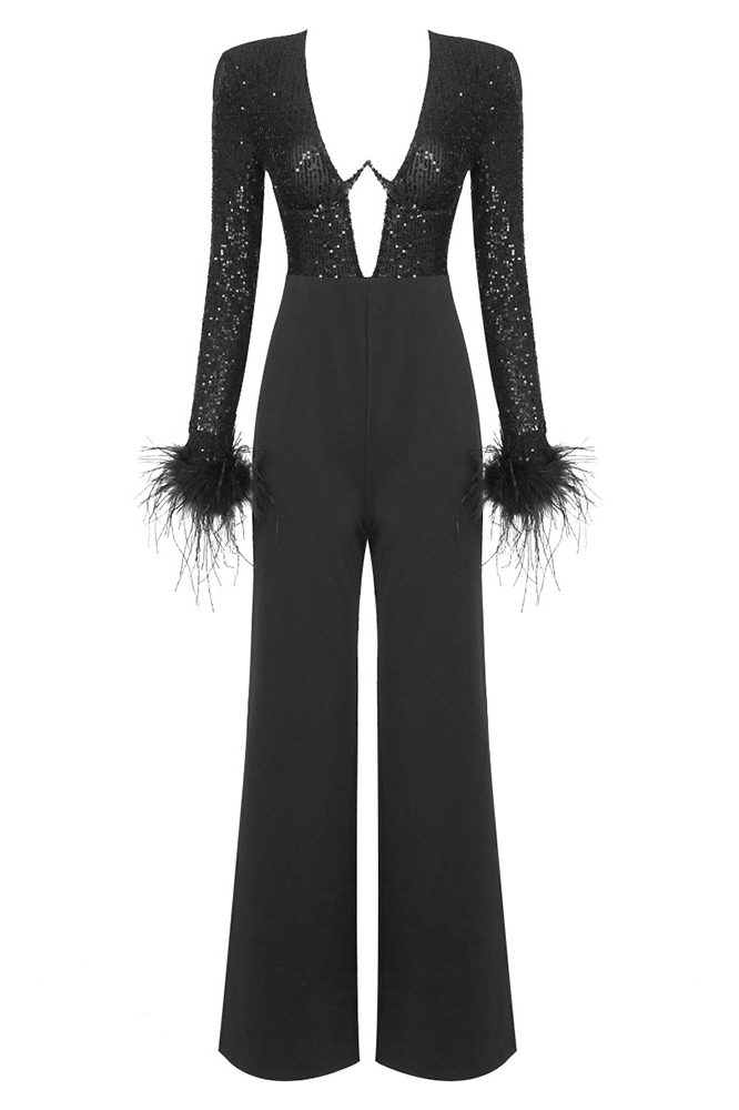 Frances Sequin Feather Jumpsuit
