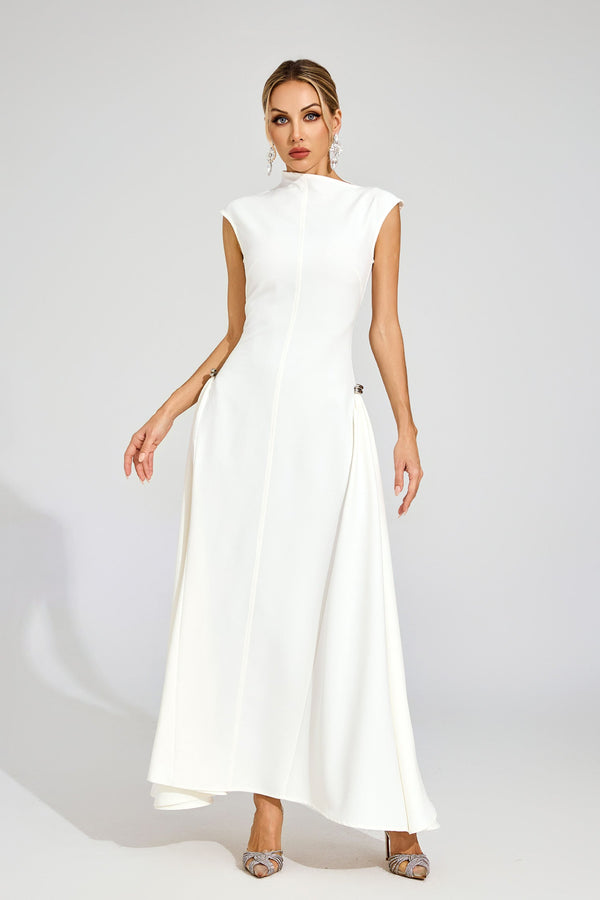 Quintus Sleeveless Irregular Hem Maxi Dress In White