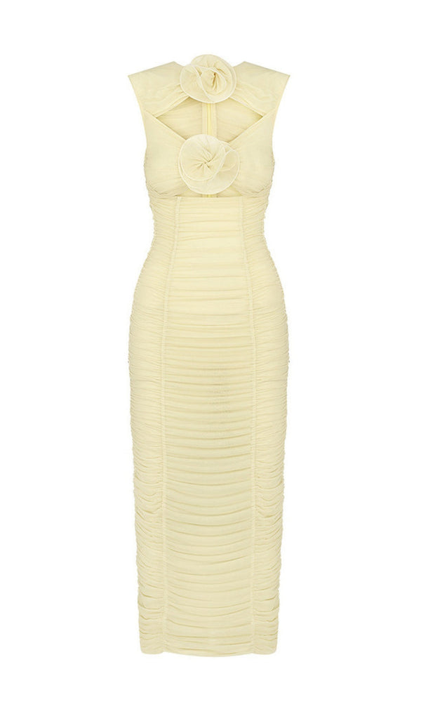 Einar Sleeveless Flower Bloom Midi Dress In Light Yellow