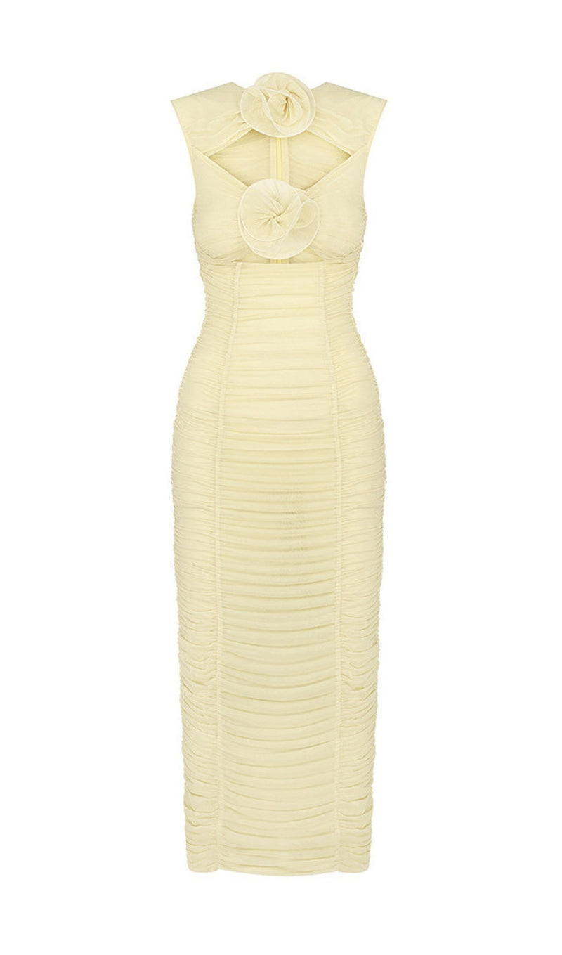 Einar Sleeveless Flower Bloom Midi Dress In Light Yellow