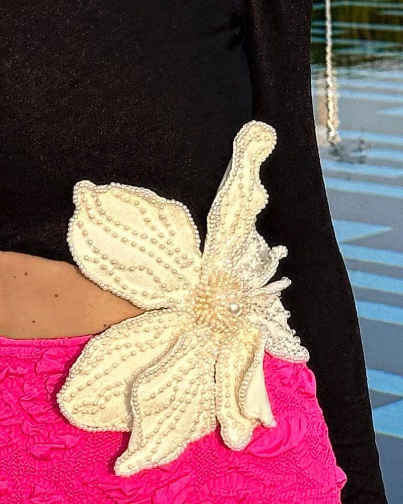 Unika Colorblock Beaded Floral One-Shoulder Bandage Maxi Dress