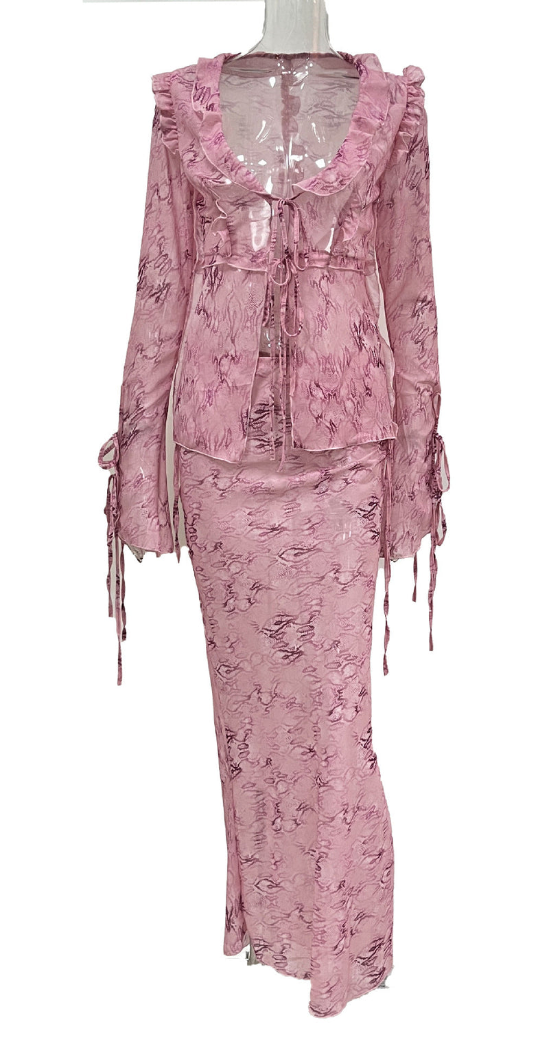 Nude Printed Chiffon Set