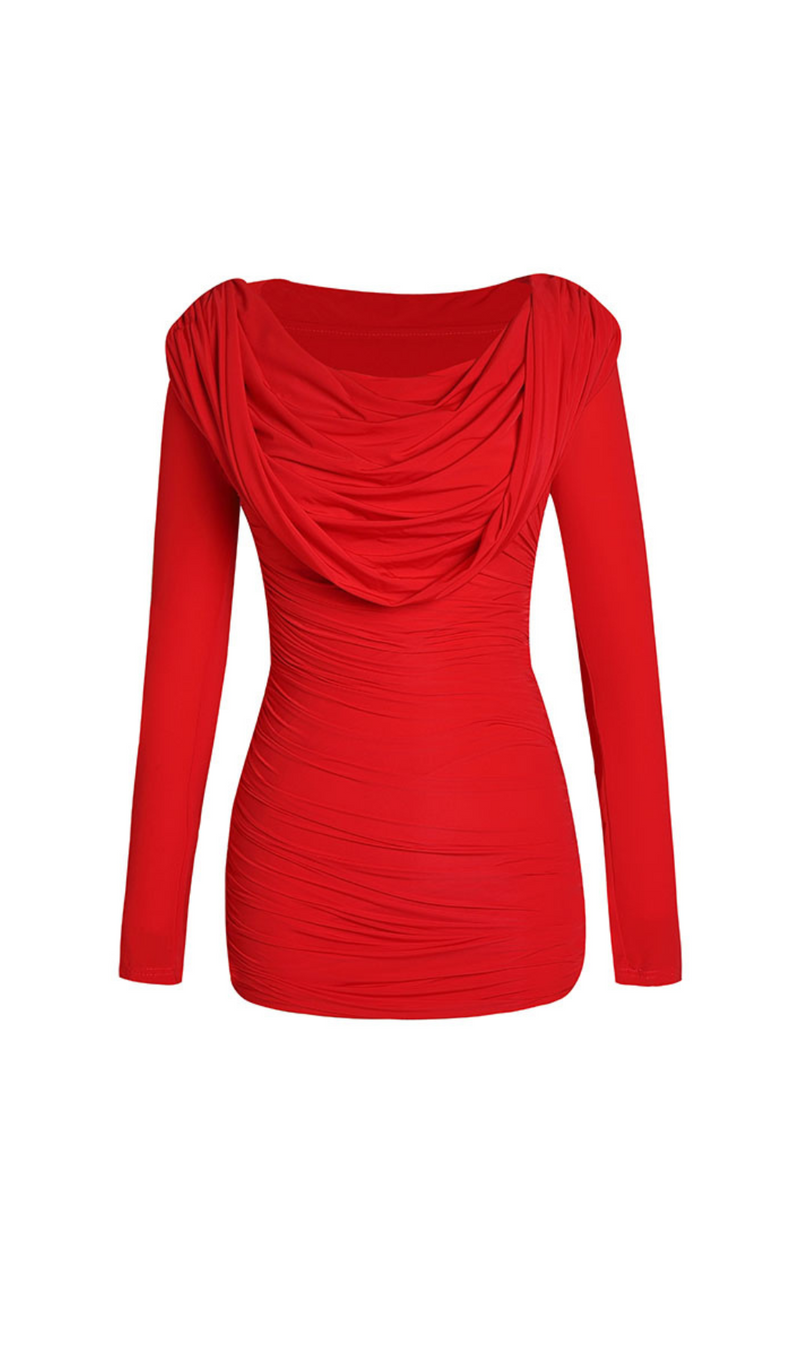 Grace Hooded Viscose Jersey Mini Dress In Red
