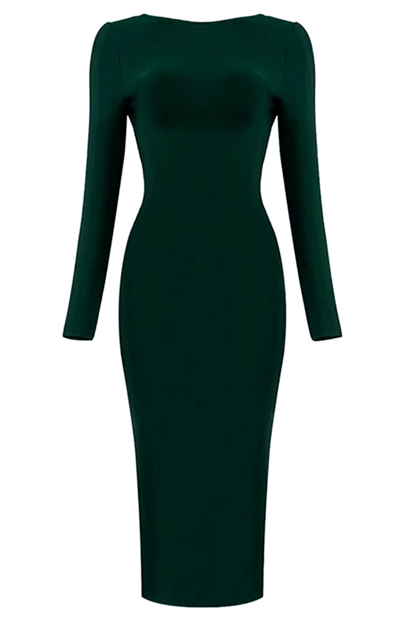 Grey Plunge Reversible Bandage Midi Dress In Green