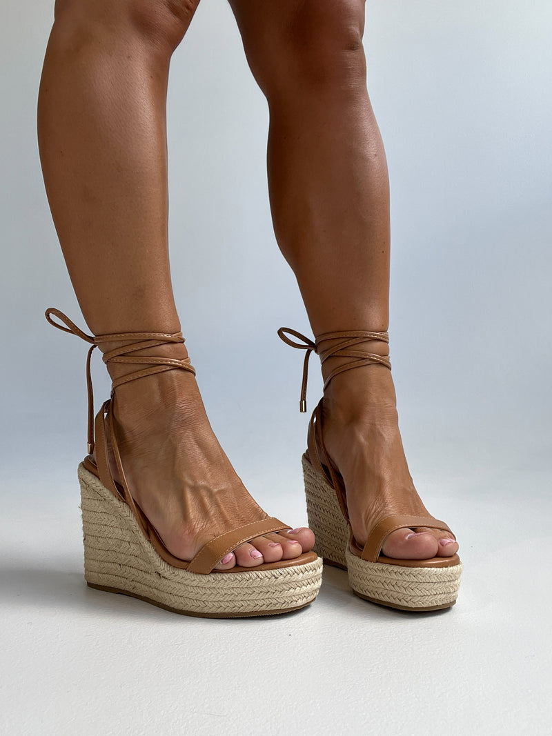 Espadrille Strappy Wedges Tan