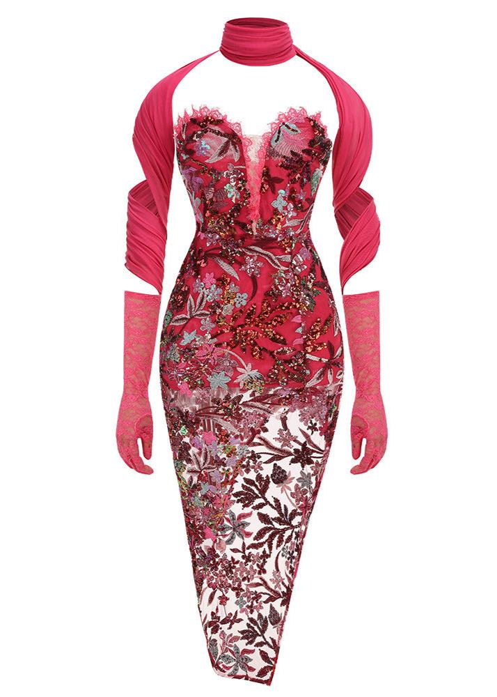 Myziak Strapless Floral Split Midi Dress In Red