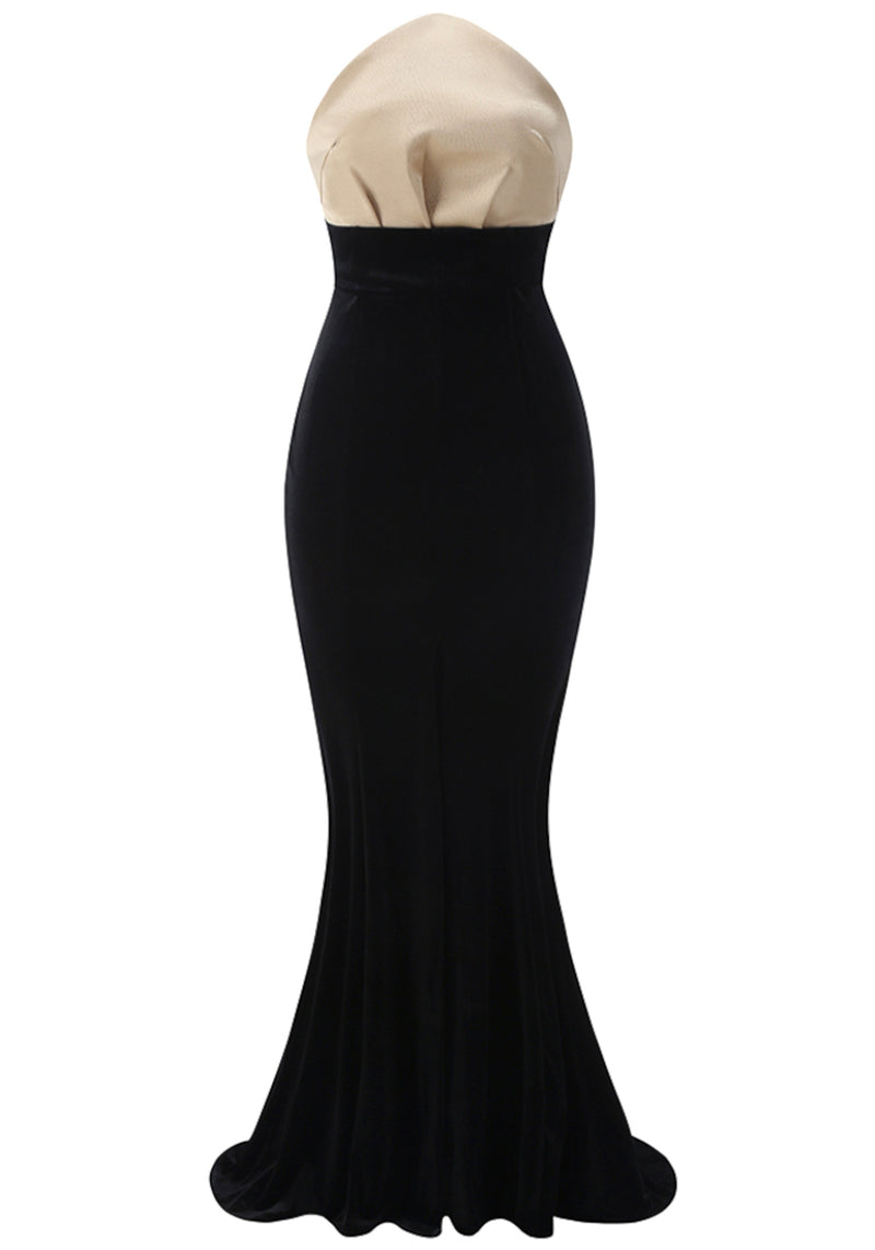 Baelis Strapless Mermaid Maxi Velvet Dress In Black