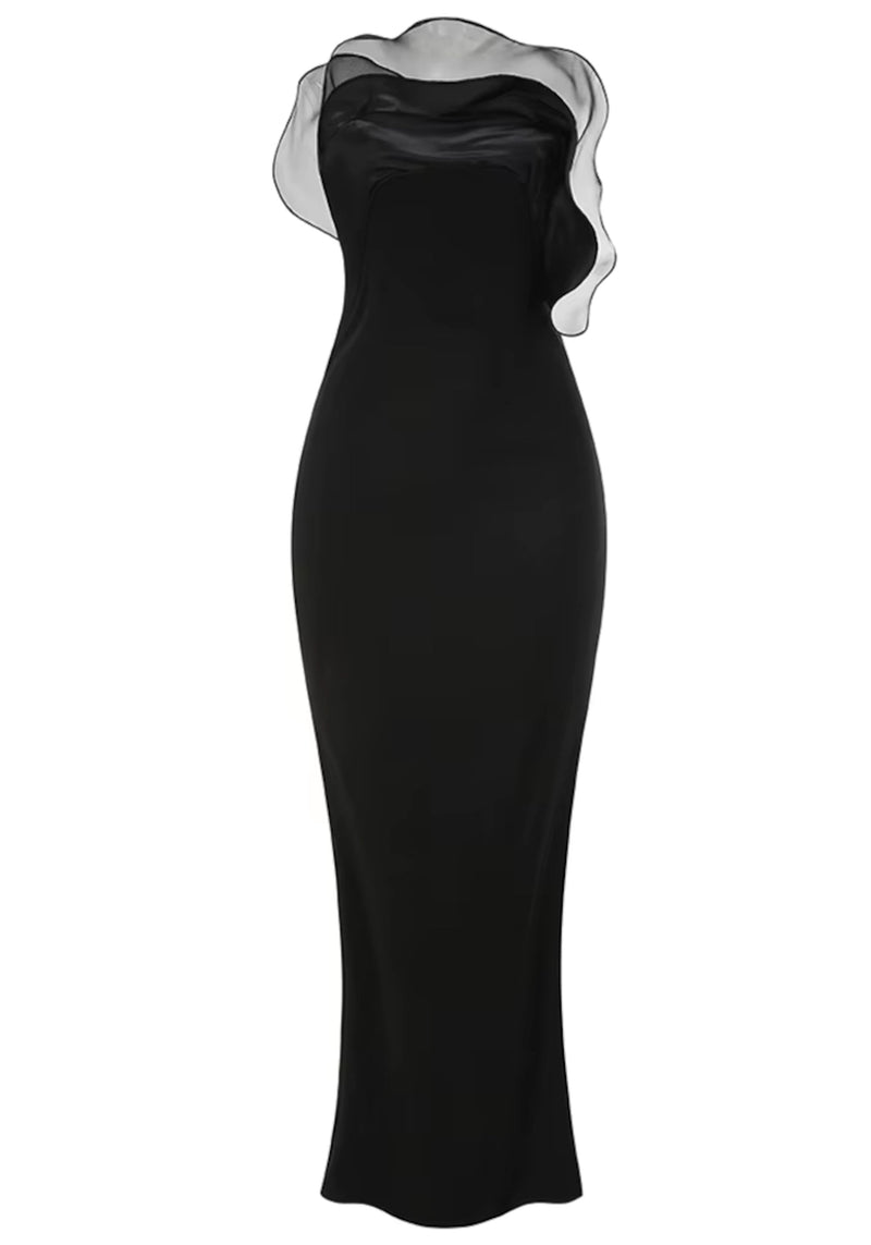 Cathee Strapless Petals Maxi Dress In Black