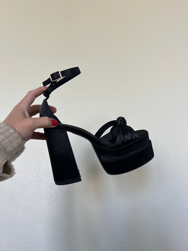 Satin Showstopper Platform Heels Black