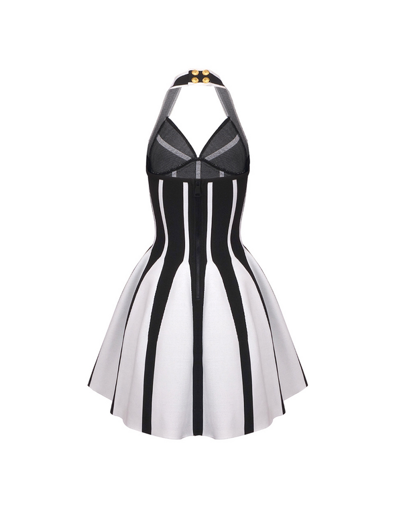 Santos Halterneck Knitted Striped Mini Dress