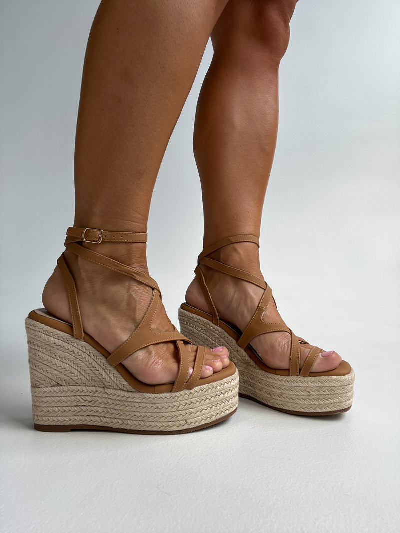 Fab Platform Strappy Wedges Camel
