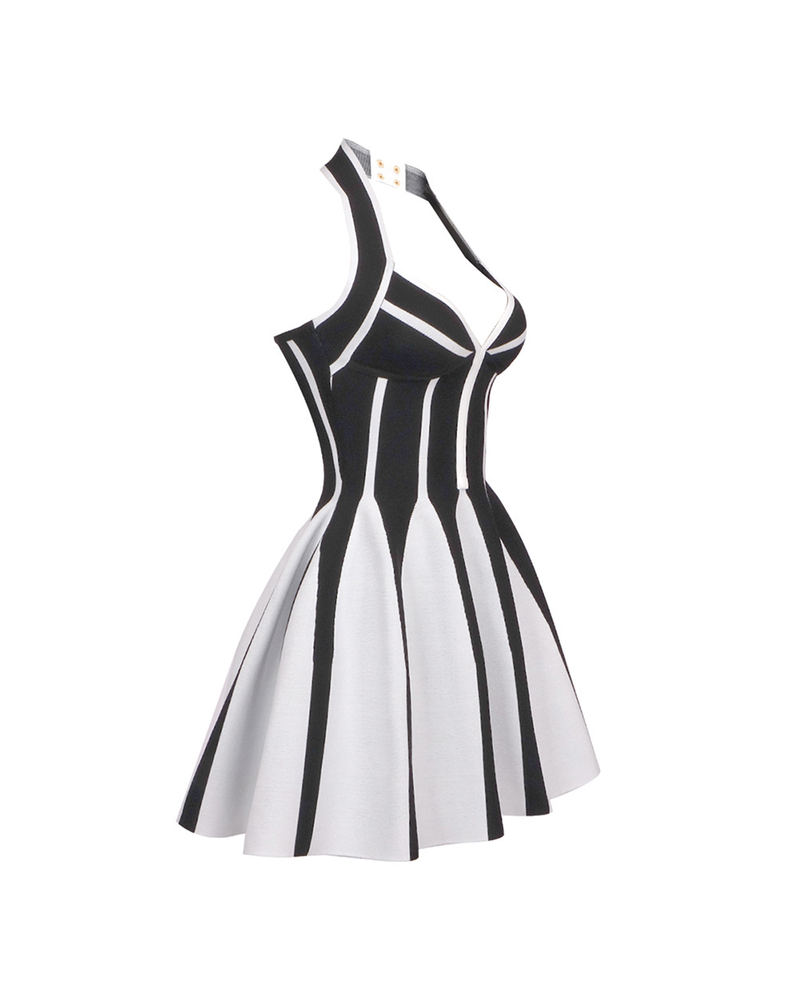 Santos Halterneck Knitted Striped Mini Dress