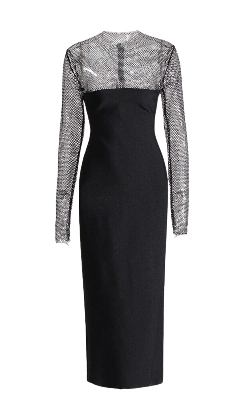 Lombe Long Sleeve Crystal Bandage Midi Dress