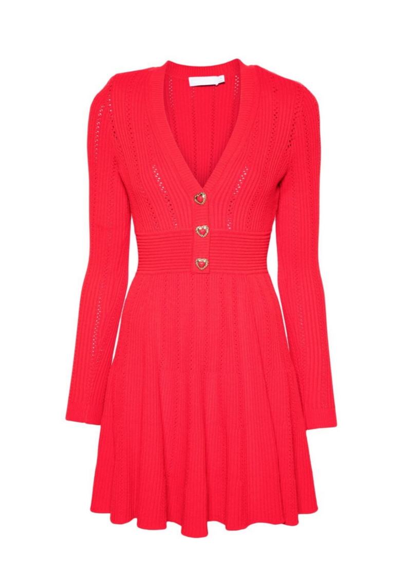 Gentry Pointelle Knit Mini Dress In Red
