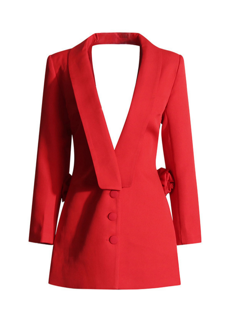 Catesby Back Cutout Flower Blazer In Red