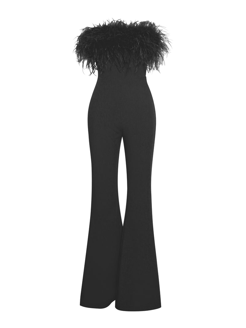 Antonia Bandeau Feather Bandage Jumpsuit