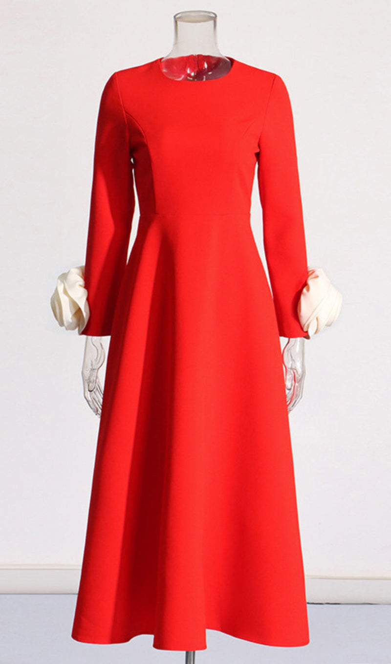 Ogaka Flower Embellished Midi Dress In Red