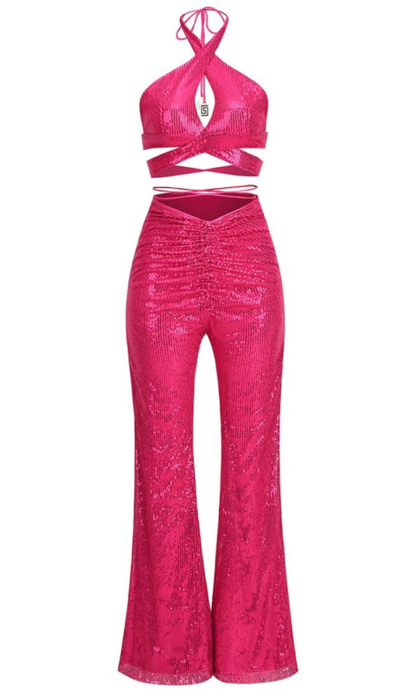 Clemma Sequin Cutout Suit In Pink
