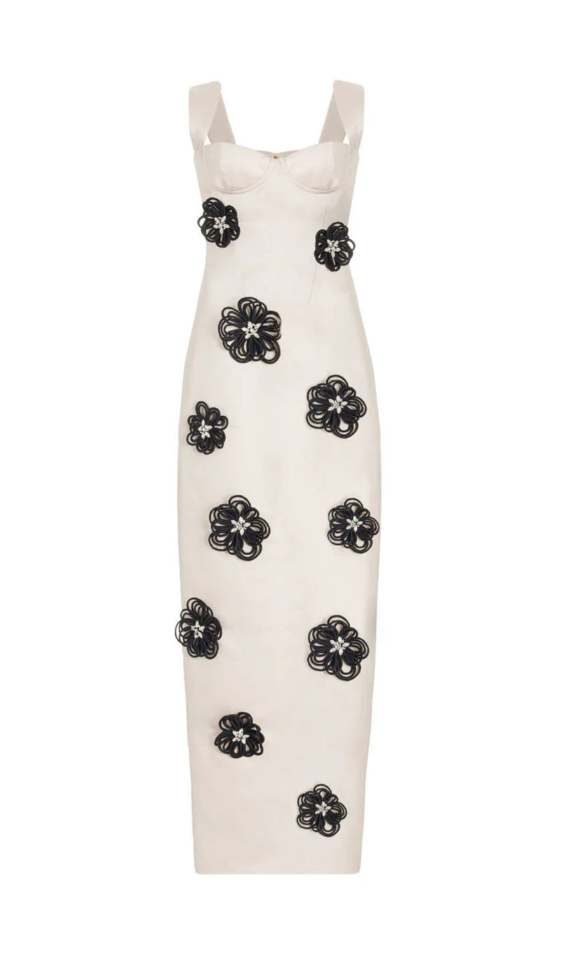Gwen Floral Embellished Midi Dress In White