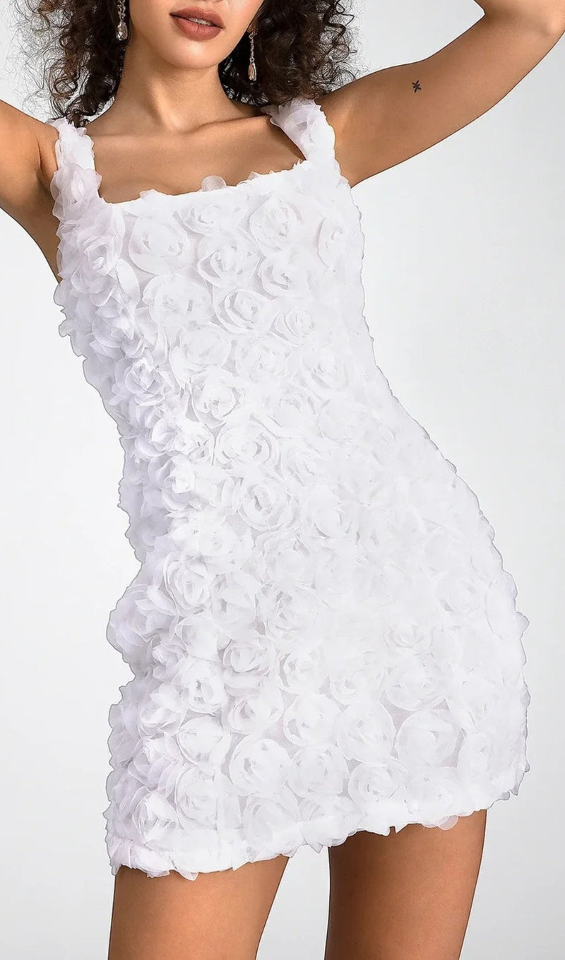 Robina Flower Mini Dress In White