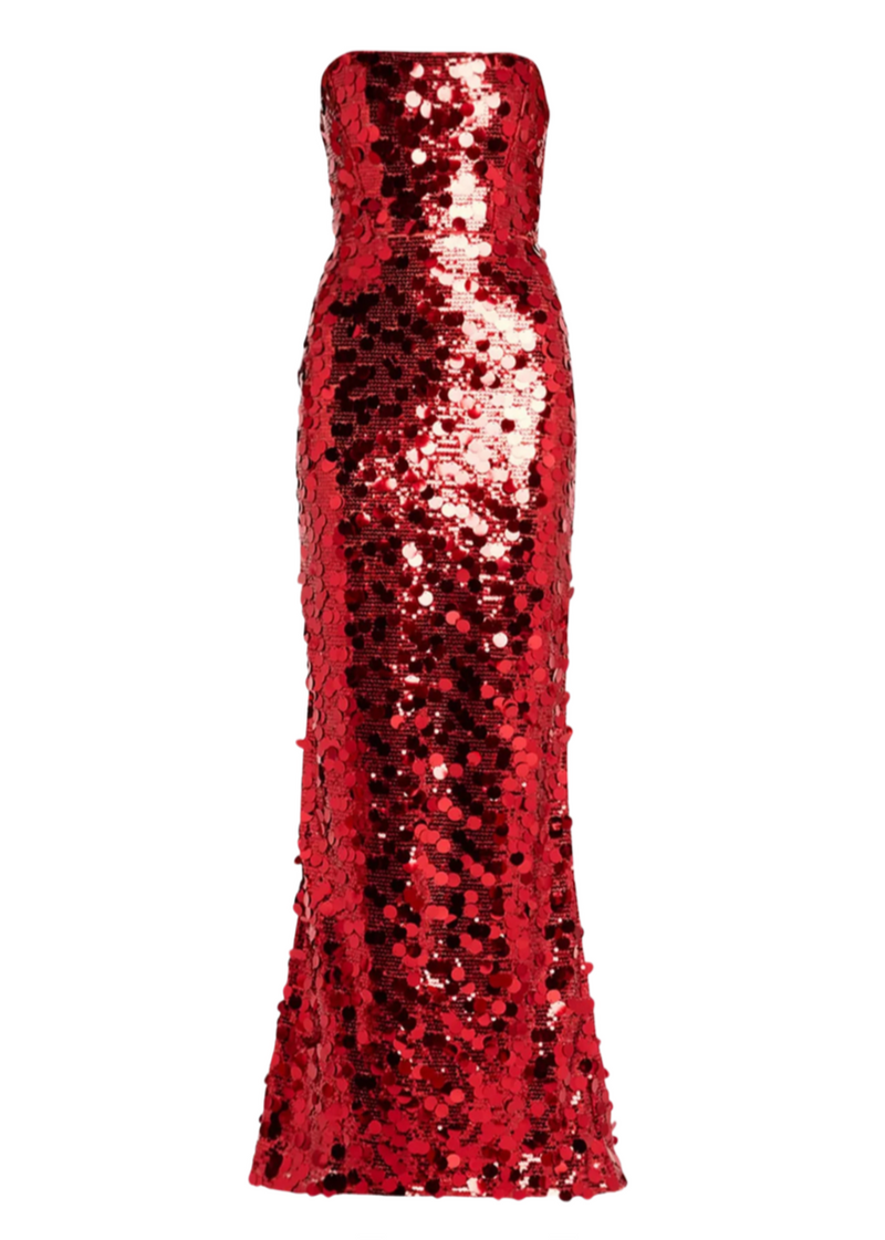 Didina Strapless Sequin Maxi Dress In Red